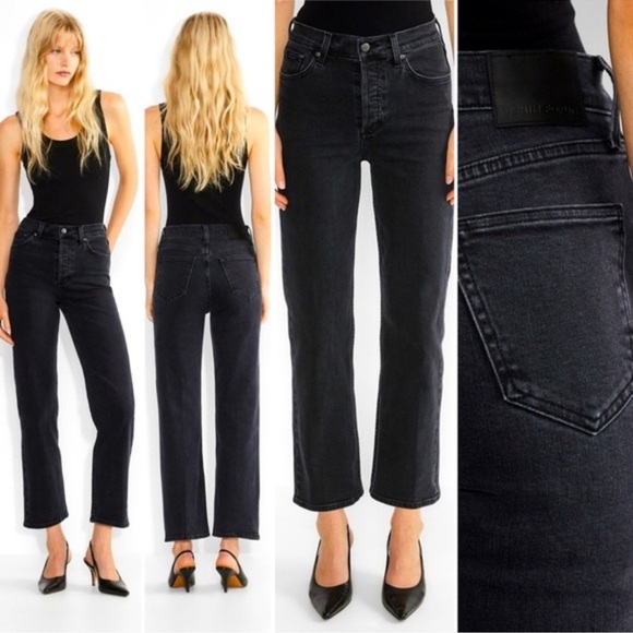 Aritzia jeans THE ARLO HI-RISE STRAIGHT distressed black denim Sz 26 - Picture 1 of 10